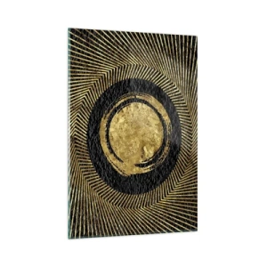 Cuadro sobre vidrio - Impresiones sobre Vidrio - Composición geométrica en negro y dorado con rayos. - 80x120cm - Composición glamour - Decoración de pared moderna para salón y dormitorio ARTTOR