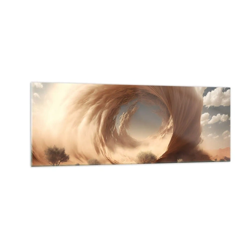 Cuadro sobre vidrio - Impresiones sobre Vidrio - Remolino de arena dinámico en un desierto con árboles - 140x50cm - Portal abierto - Decoración de pared moderna para salón y dormitorio ARTTOR