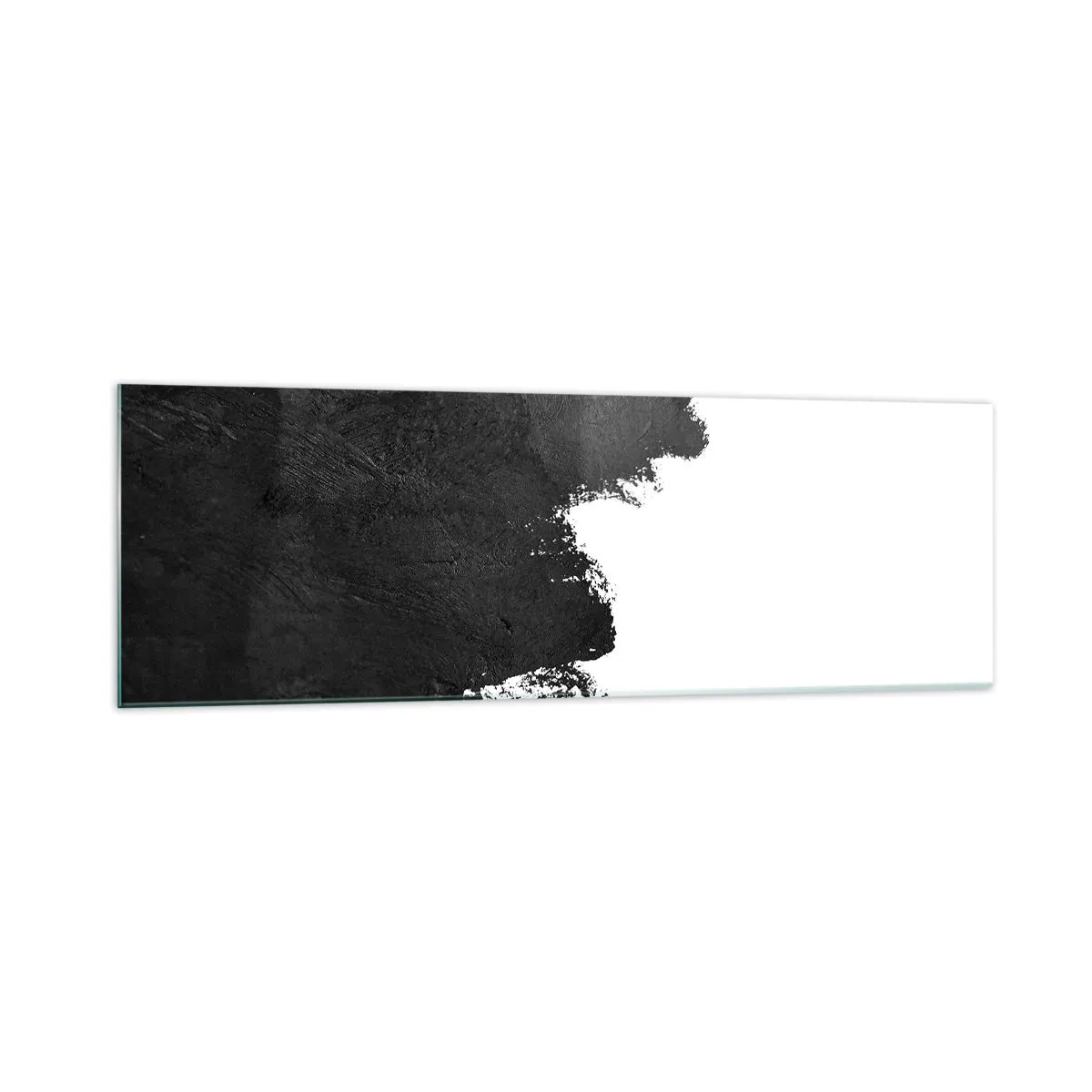Cuadro sobre vidrio - Impresiones sobre Vidrio - Abstracción en blanco y negro con pinceladas contrastantes. - 160x50cm - Elementos: tierra - Decoración de pared moderna para salón y dormitorio ARTTOR