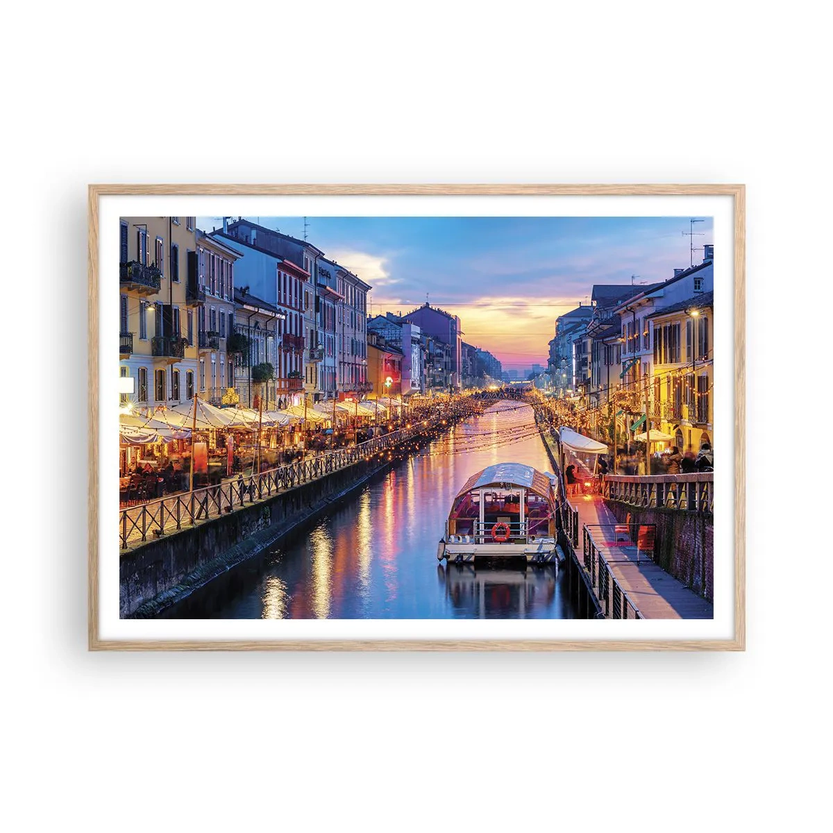 Póster en marco roble claro - Una noche de luz y diversión - 100x70 cm