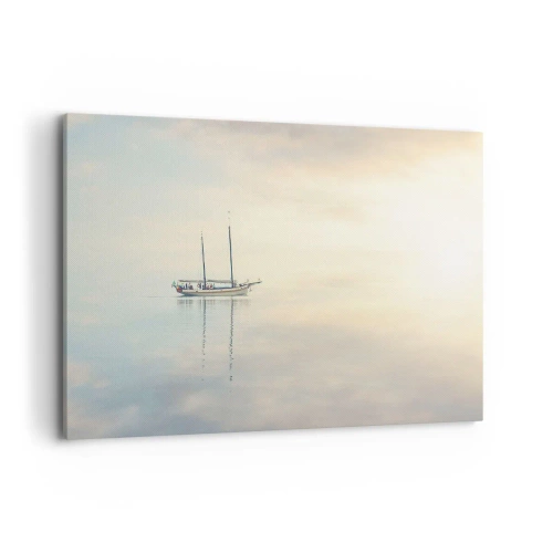 Cuadro sobre lienzo - Impresión de Imagen - Un barco en un mar en calma bajo una luz suave. - 120x80cm - En un mar de silencio - Decoración de pared moderna para salón y dormitorio ARTTOR
