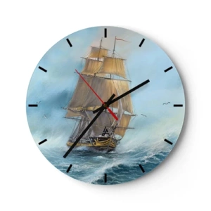 Reloj de pared - Reloj de vidrio - Un velero en un mar tempestuoso en un entorno dinámico. - 30x30cm - Surcando las olas - Decoración de pared moderna para salón, cocina y dormitorio ARTTOR