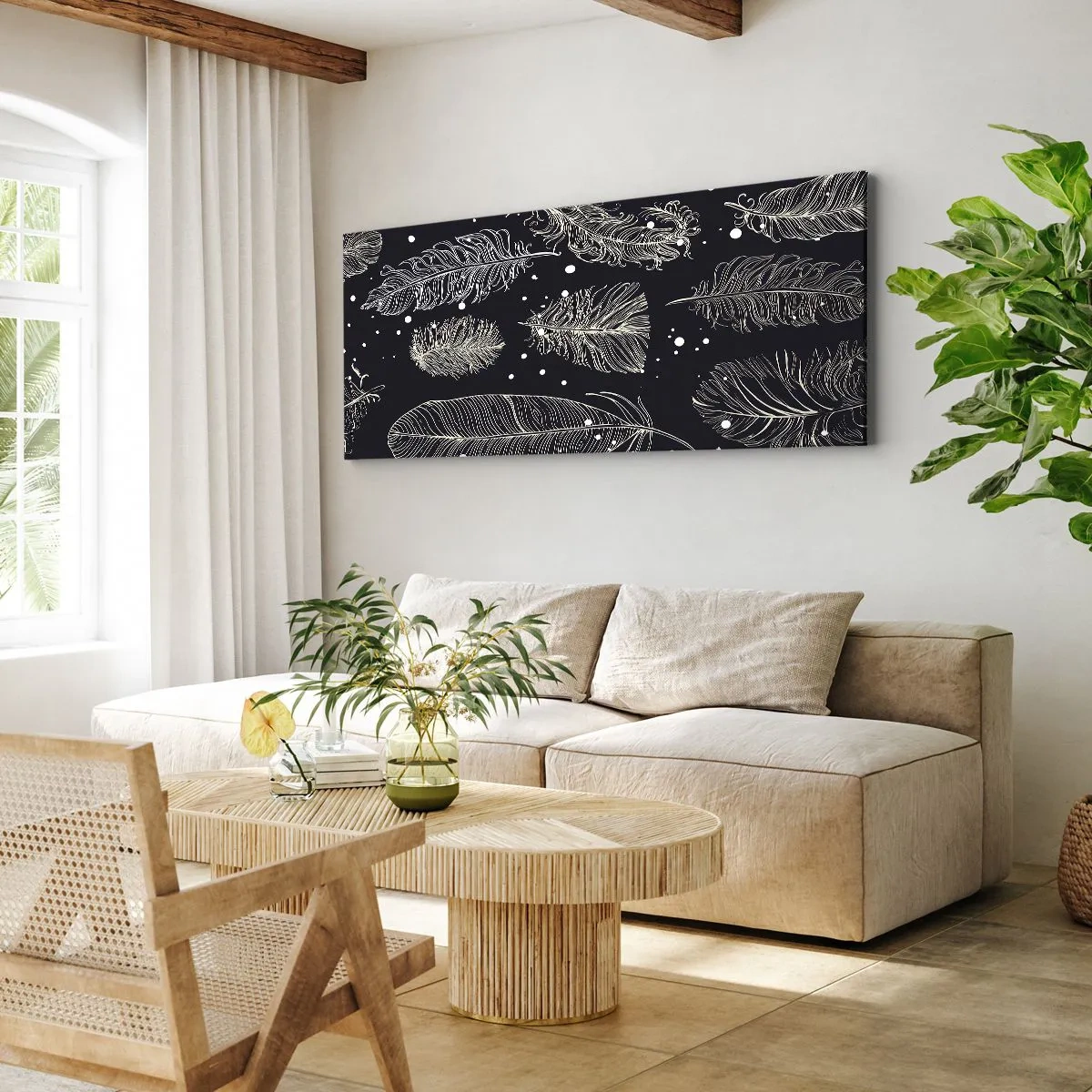 Cuadro sobre lienzo - Impresión de Imagen - Encaje de plumas - 100x40 cm