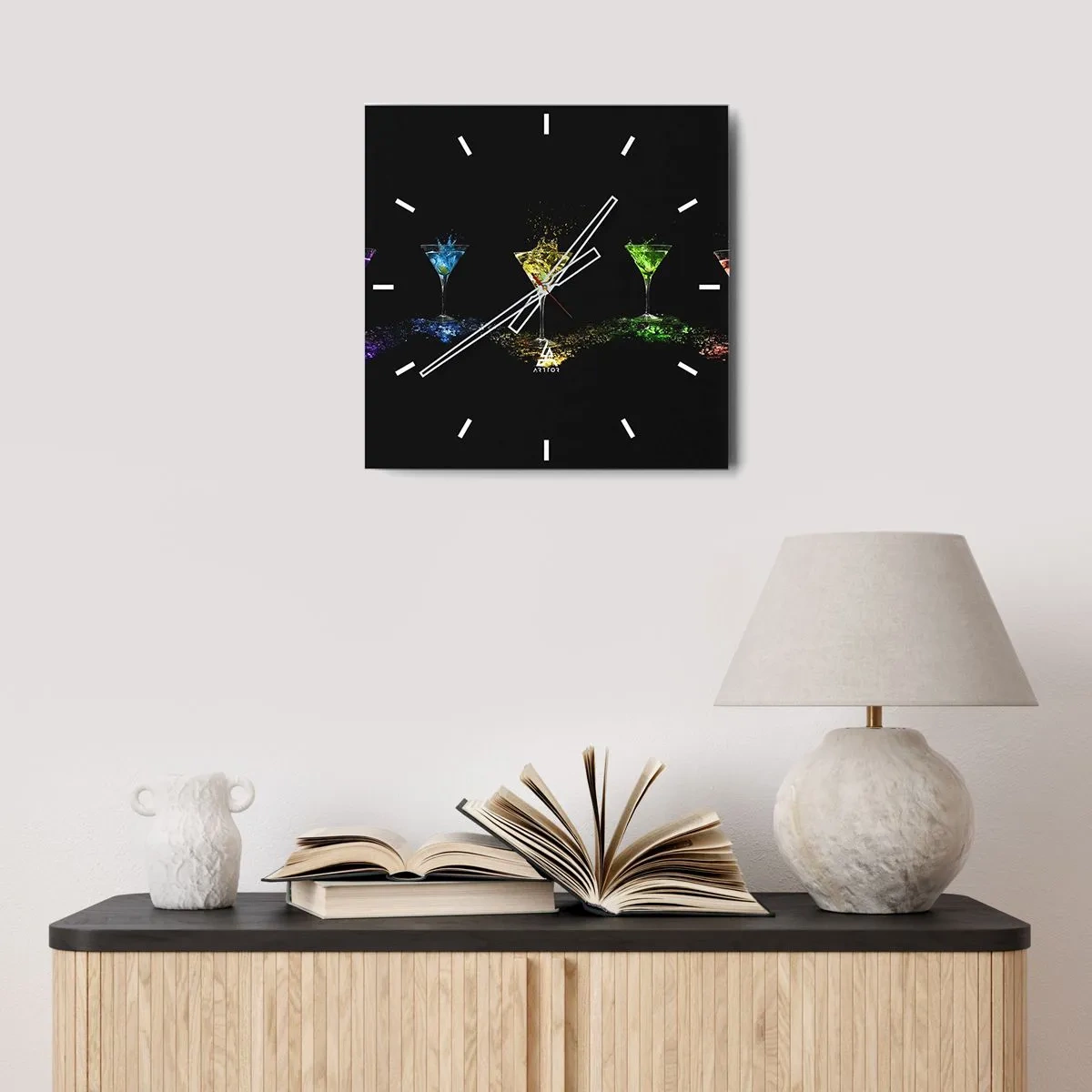 Reloj de pared - Reloj de vidrio - Los colores de la alegría en una copa de cristal - 40x40 cm