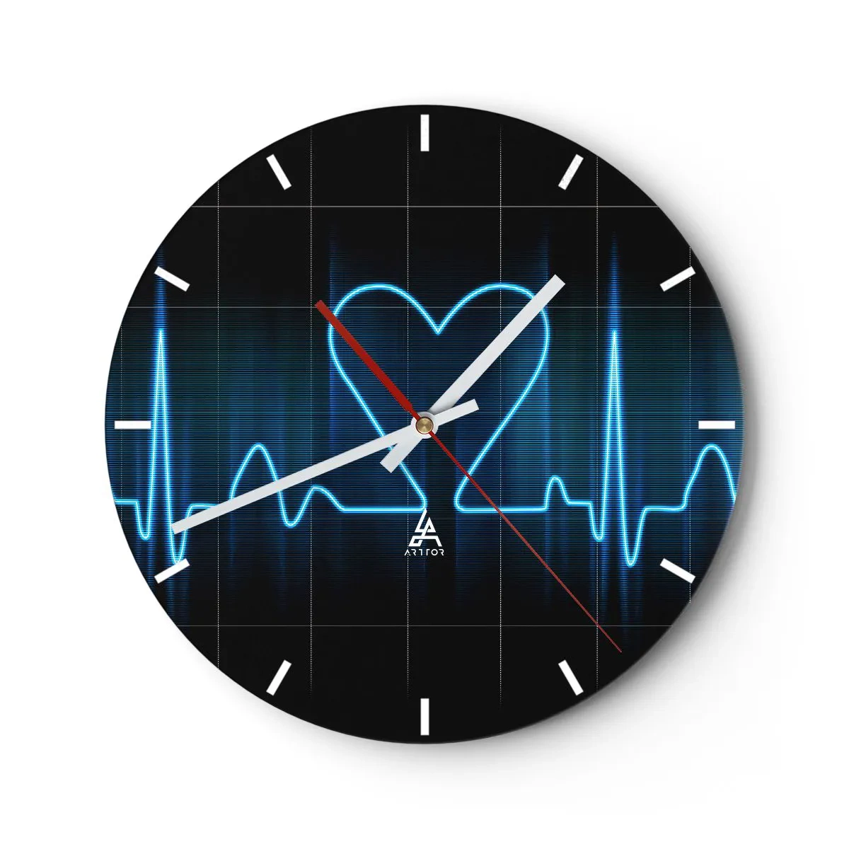 Reloj de pared - Reloj de vidrio - Motivo de línea de ECG en forma de corazón sobre un fondo negro - 30x30cm - El ritmo del corazón - Decoración de pared moderna para salón, cocina y dormitorio ARTTOR