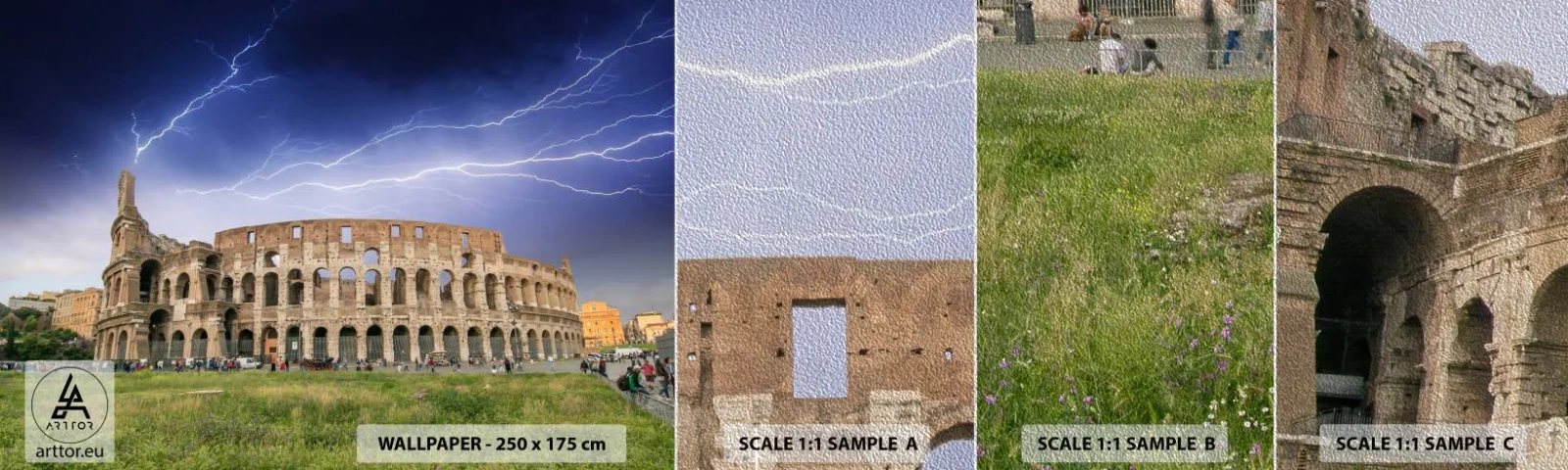 Muestra de fotomural Premium Sand - Arena de guerreros - Arquitectura, Roma, Coliseo - 100x30 cm