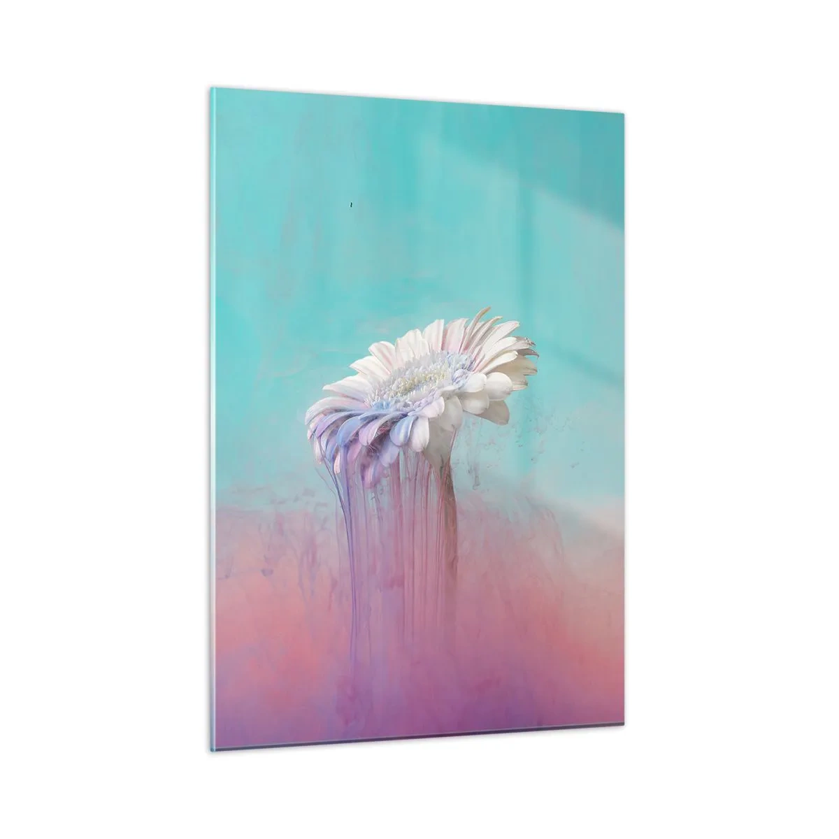 Cuadro sobre vidrio - Impresiones sobre Vidrio - Una delicada flor inmersa en tonos pastel de azul y rosa. - 50x70cm - El inframundo de las flores - Decoración de pared moderna para salón y dormitorio ARTTOR