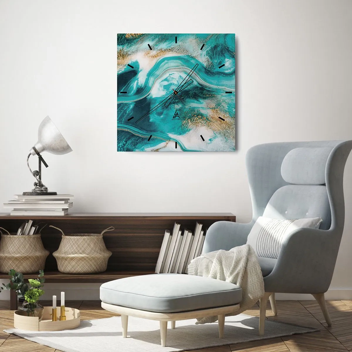 Reloj de pared - Reloj de vidrio - Río de oro - 40x40 cm