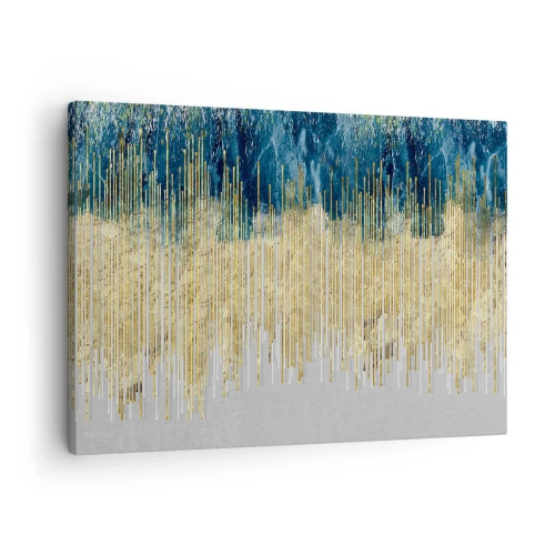 Cuadro sobre lienzo - Impresión de Imagen - Líneas doradas sobre un fondo de abstracción azul marino y gris. - 70x50cm - Frontera de líneas doradas - Decoración de pared moderna para salón y dormitorio ARTTOR