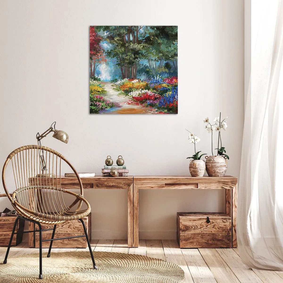 Cuadro sobre lienzo - Impresión de Imagen - Jardín forestal, bosque floral - 70x70 cm