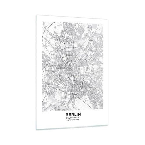 Cuadro sobre vidrio - Impresiones sobre Vidrio - Mapa en blanco y negro de Berlín con un trazado geométrico de calles - 50x70cm - Flor de Berlín - Decoración de pared moderna para salón y dormitorio ARTTOR