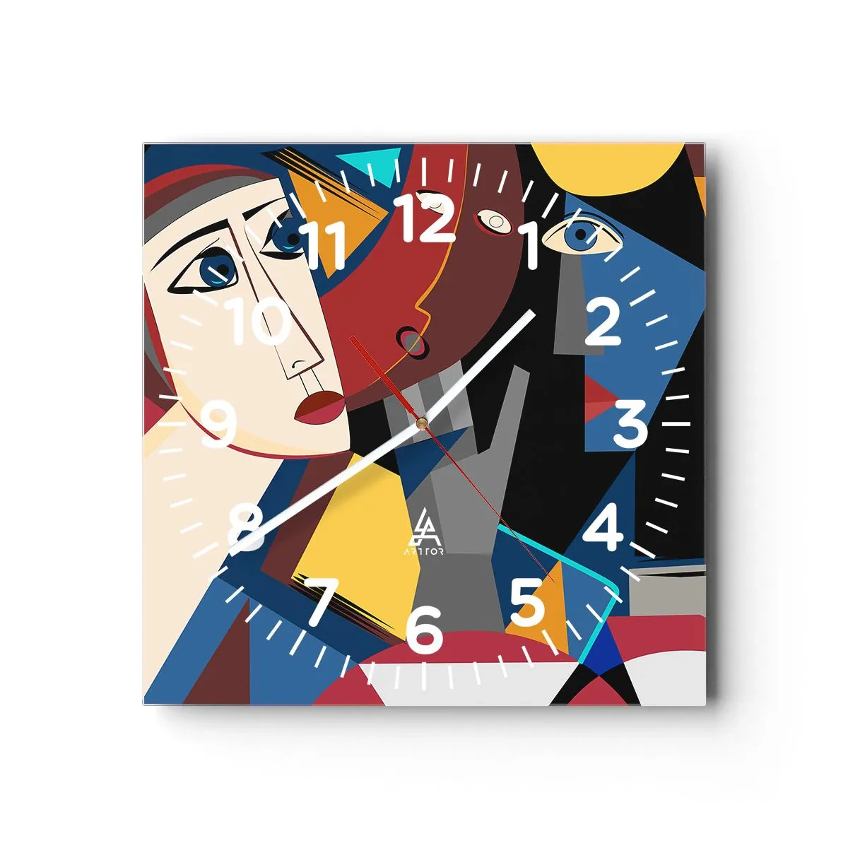 Reloj de pared - Reloj de vidrio - Conversación cubista - 40x40 cm