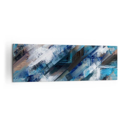 Cuadro sobre lienzo - Impresión de Imagen - Composición abstracta con líneas diagonales azules. - 160x50cm - En una inclinación azul - Decoración de pared moderna para salón y dormitorio ARTTOR