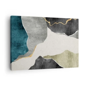 Cuadro sobre lienzo - Impresión de Imagen - Formas geométricas en tonos grises, verdes y dorados. - 70x50cm - Composición en mosaico con una hebra de oro - Decoración de pared moderna para salón y dormitorio ARTTOR