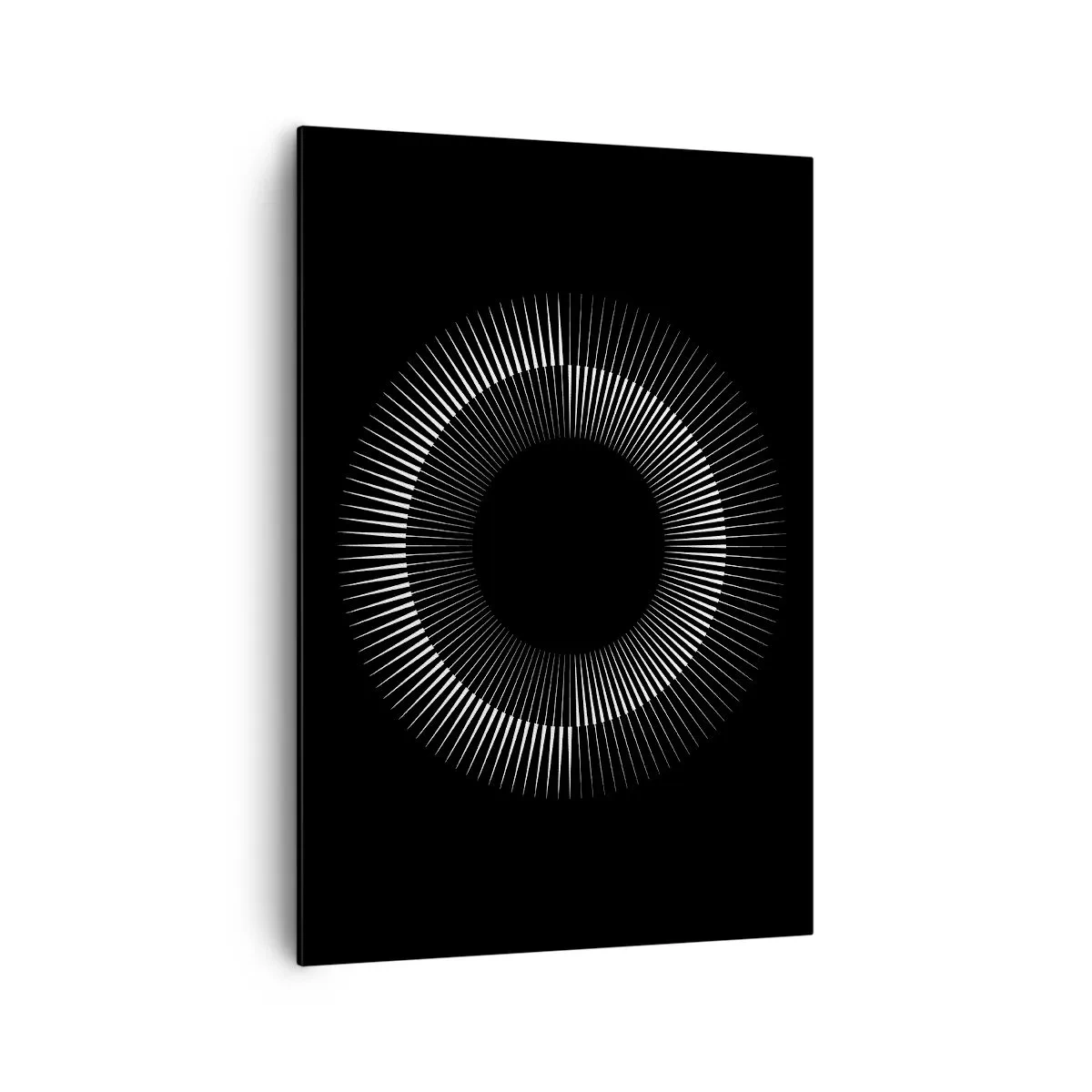 Cuadro sobre lienzo - Impresión de Imagen - Círculo gráfico con rayos en blanco y negro - 70x100cm - Sol negro - Decoración de pared moderna para salón y dormitorio ARTTOR