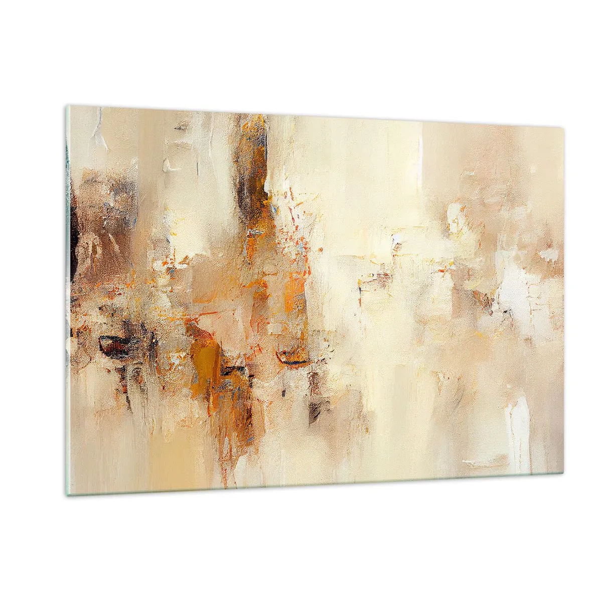Cuadro sobre vidrio - Impresiones sobre Vidrio - Abstracción en tonos ámbar, beige y marrón. - 120x80cm - El alma del ámbar - Decoración de pared moderna para salón y dormitorio ARTTOR