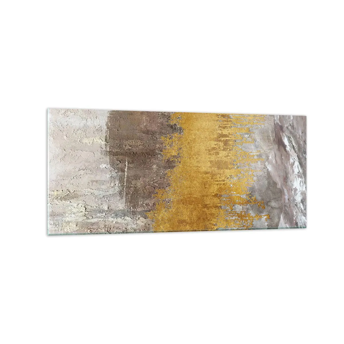 Cuadro sobre vidrio - Impresiones sobre Vidrio - Patrón abstracto dorado y beige - 120x50cm - Una ráfaga dorada - Decoración de pared moderna para salón y dormitorio ARTTOR