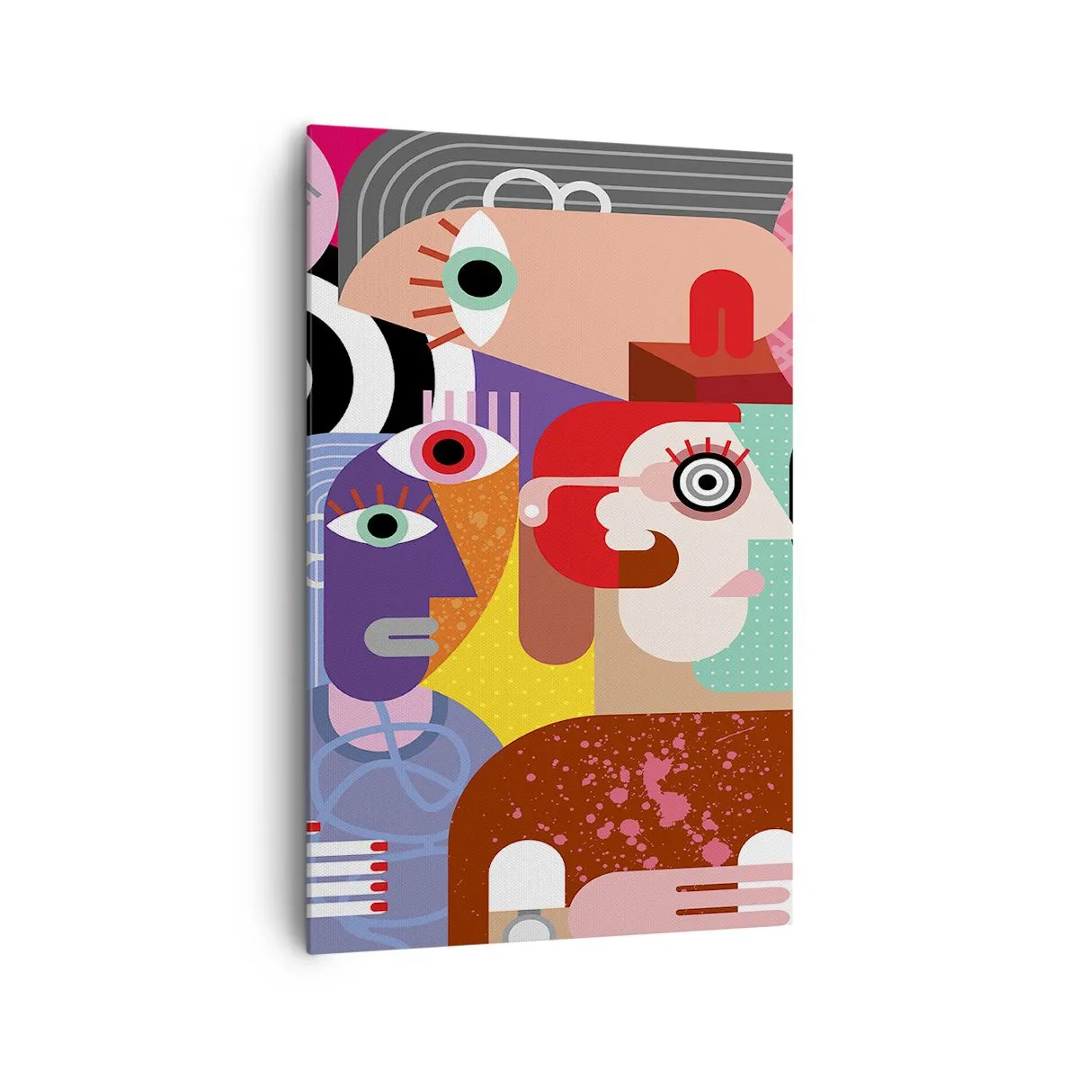 Cuadro sobre lienzo - Impresión de Imagen - Abstracción colorida con caras geométricas. - 80x120cm - Estilo Picasso - Decoración de pared moderna para salón y dormitorio ARTTOR