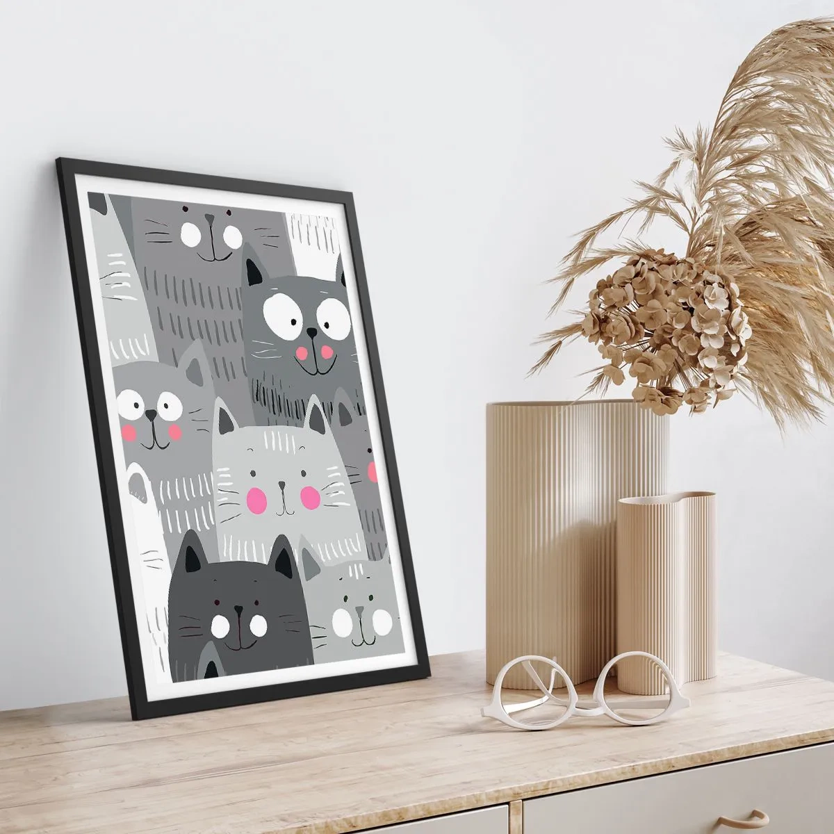 Póster en marco negro - El mundo de los gatos - 70x100 cm