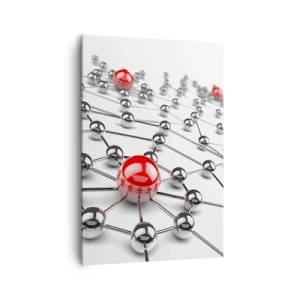 Cuadro sobre lienzo - Impresión de Imagen - Una red de bolas metálicas con acentos rojos. - 70x100cm - Una red plateada - Decoración de pared moderna para salón y dormitorio ARTTOR