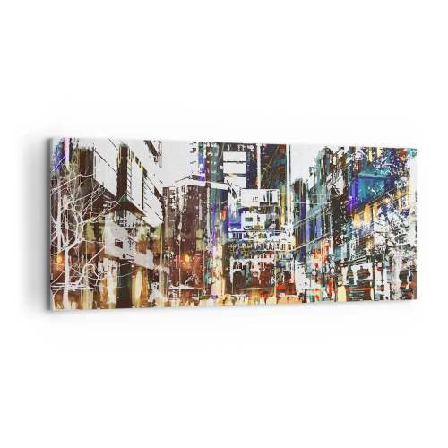 Cuadro sobre lienzo - Impresión de Imagen - Un paisaje urbano moderno de estilo artístico. - 120x50cm - Ciudad parpadeante - Decoración de pared moderna para salón y dormitorio ARTTOR