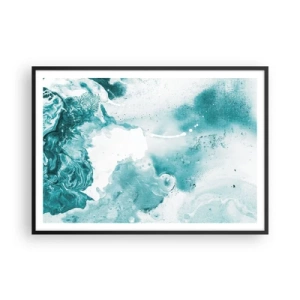 Póster en marco negro - Abstracción en tonos azules con delicados acentos de blanco. - 100x70cm - Remansos de azul - Decoración de pared moderna para salón y dormitorio ARTTOR