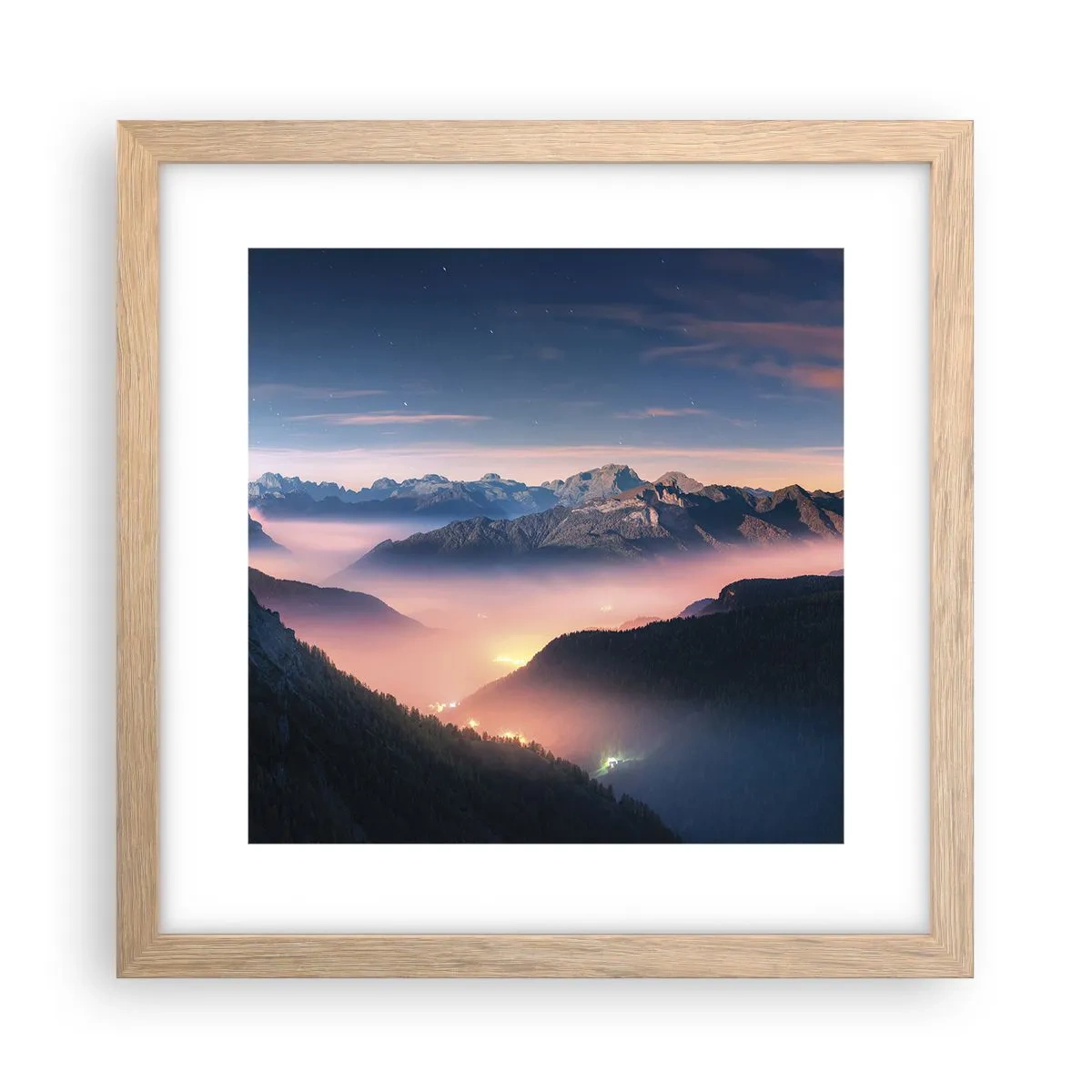 Póster en marco roble claro - Luz en los valles - 30x30 cm