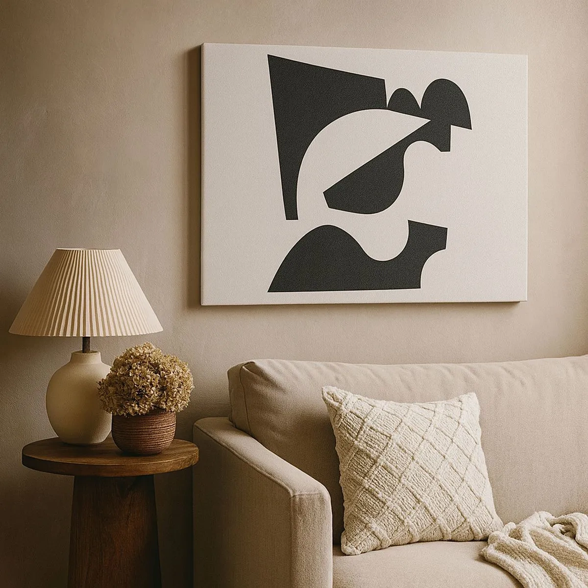 Cuadro sobre lienzo - Impresión de Imagen - Composición geométrica abstracta en blanco y negro - 70x50cm - Para automontaje - Decoración de pared moderna para salón y dormitorio ARTTOR