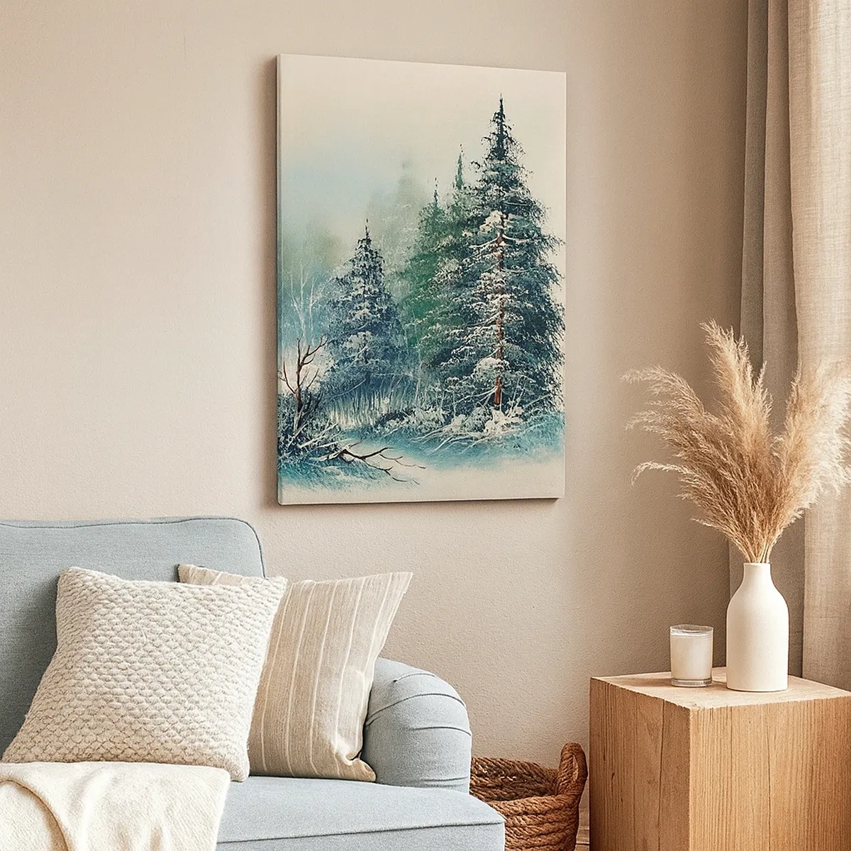 Cuadro sobre lienzo - Impresión de Imagen - Paisaje invernal con árboles cubiertos de nieve - 50x70cm - Preparados para la Navidad - Decoración de pared moderna para salón y dormitorio ARTTOR