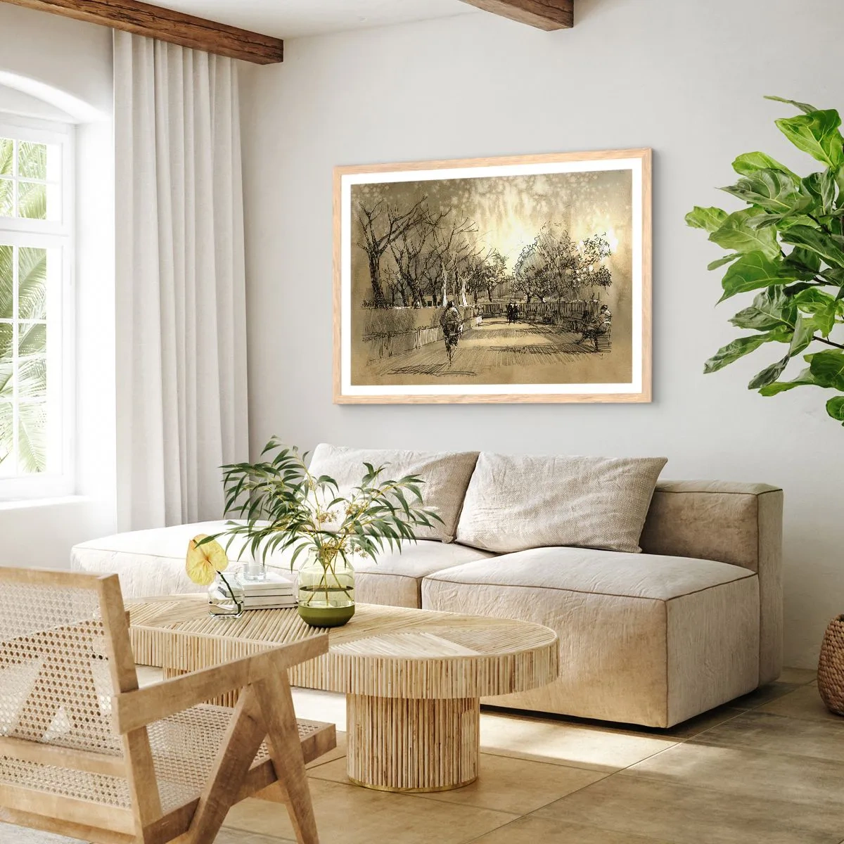 Póster en marco roble claro - Un momento hecho a pluma - 100x70 cm