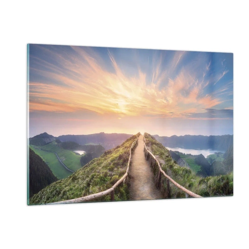Cuadro sobre vidrio - Impresiones sobre Vidrio - Sendero en la cima de la colina con vista al atardecer - 120x80cm - Cerca del cielo - Decoración de pared moderna para salón y dormitorio ARTTOR