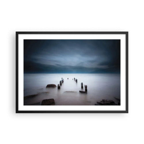 Póster en marco negro - El viejo muelle con el mar en calma como telón de fondo - 70x50cm - El lago del pensamiento - Decoración de pared moderna para salón y dormitorio ARTTOR