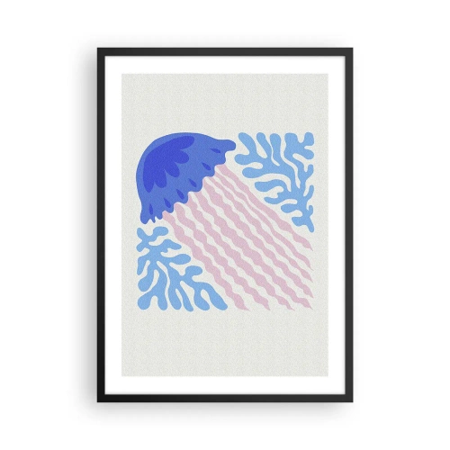 Póster en marco negro - Medusas estilizadas rodeadas de vegetación submarina. - 50x70cm - Como de otro mundo - Decoración de pared moderna para salón y dormitorio ARTTOR