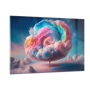 Cuadro sobre vidrio - Impresiones sobre Vidrio - Una nube fantástica en colores pastel que se parece al algodón de azúcar. - 120x80cm - El sueño de un parque de atracciones - Decoración de pared moderna para salón y dormitorio ARTTOR