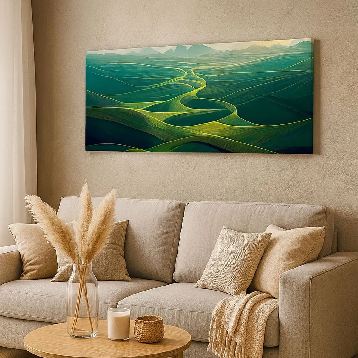 Cuadro sobre lienzo - Impresión de Imagen - Valles en tonos verdes - 100x40 cm