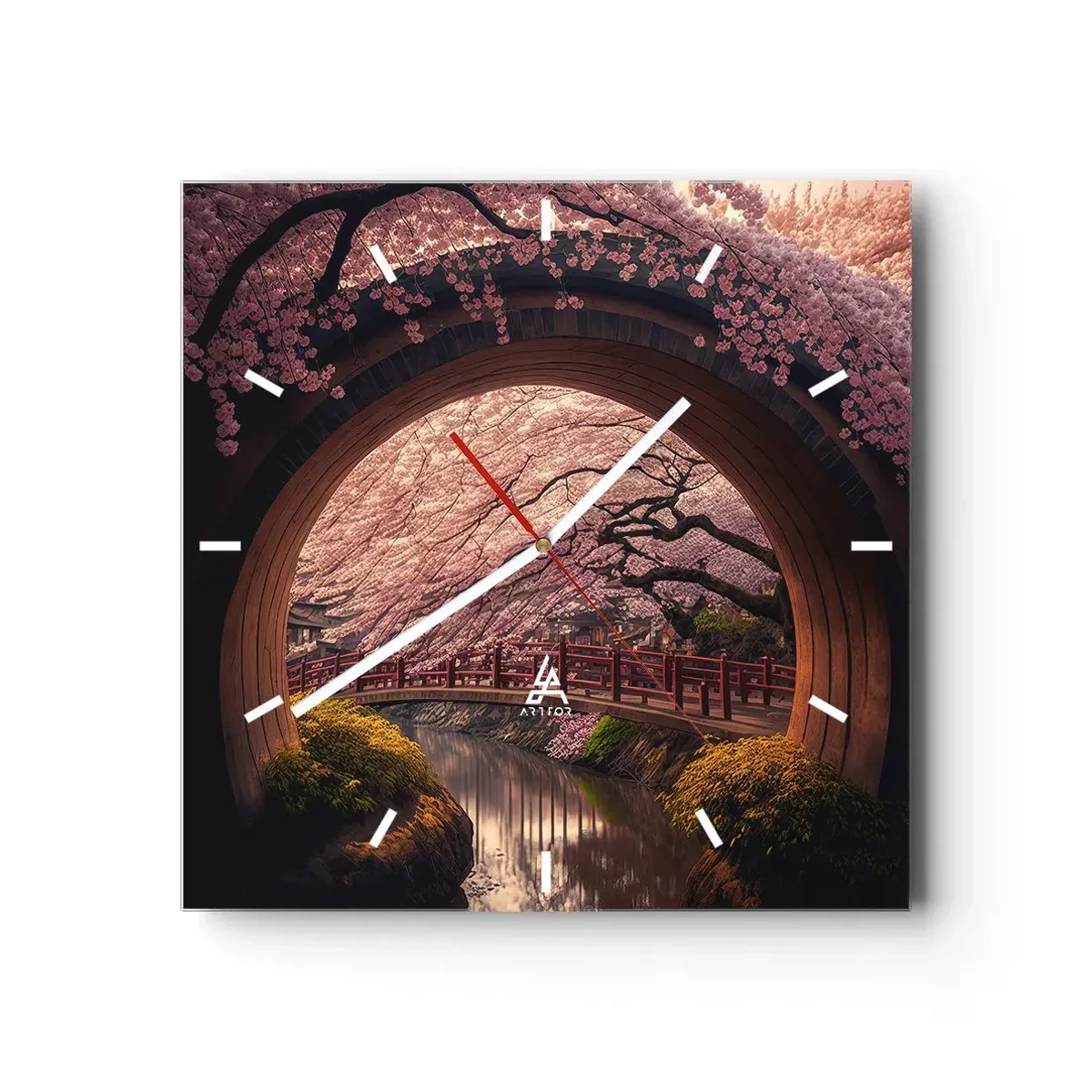 Reloj de pared - Reloj de vidrio - Primavera japonesa - 40x40 cm