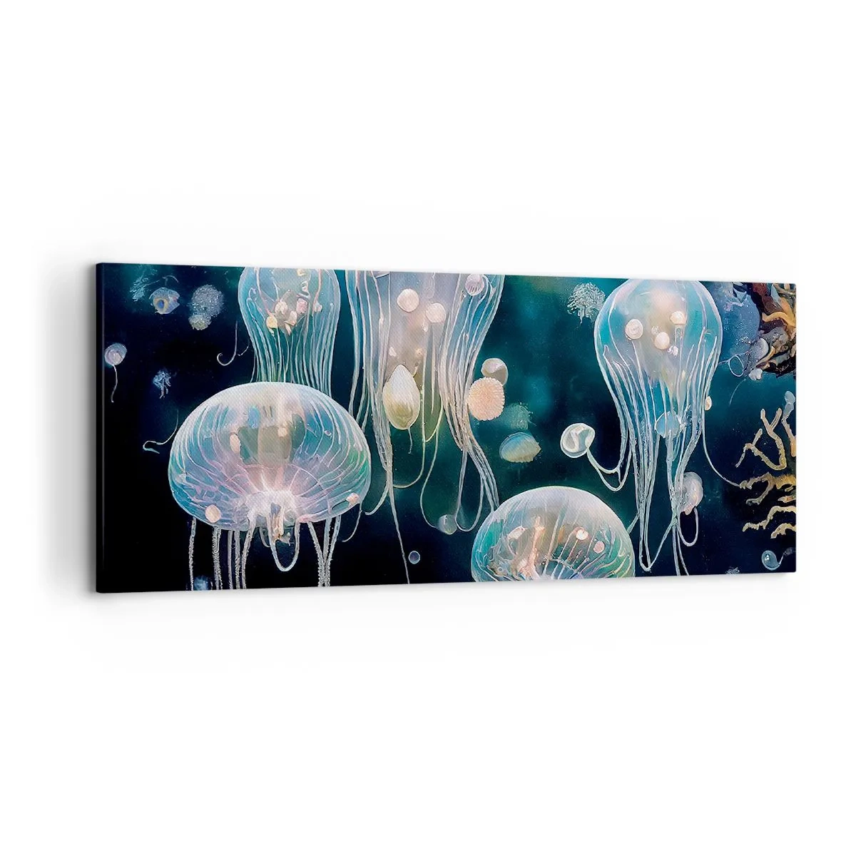Cuadro sobre lienzo - Impresión de Imagen - Delicadas medusas en el mundo submarino - 120x50cm - Globos submarinos - Decoración de pared moderna para salón y dormitorio ARTTOR