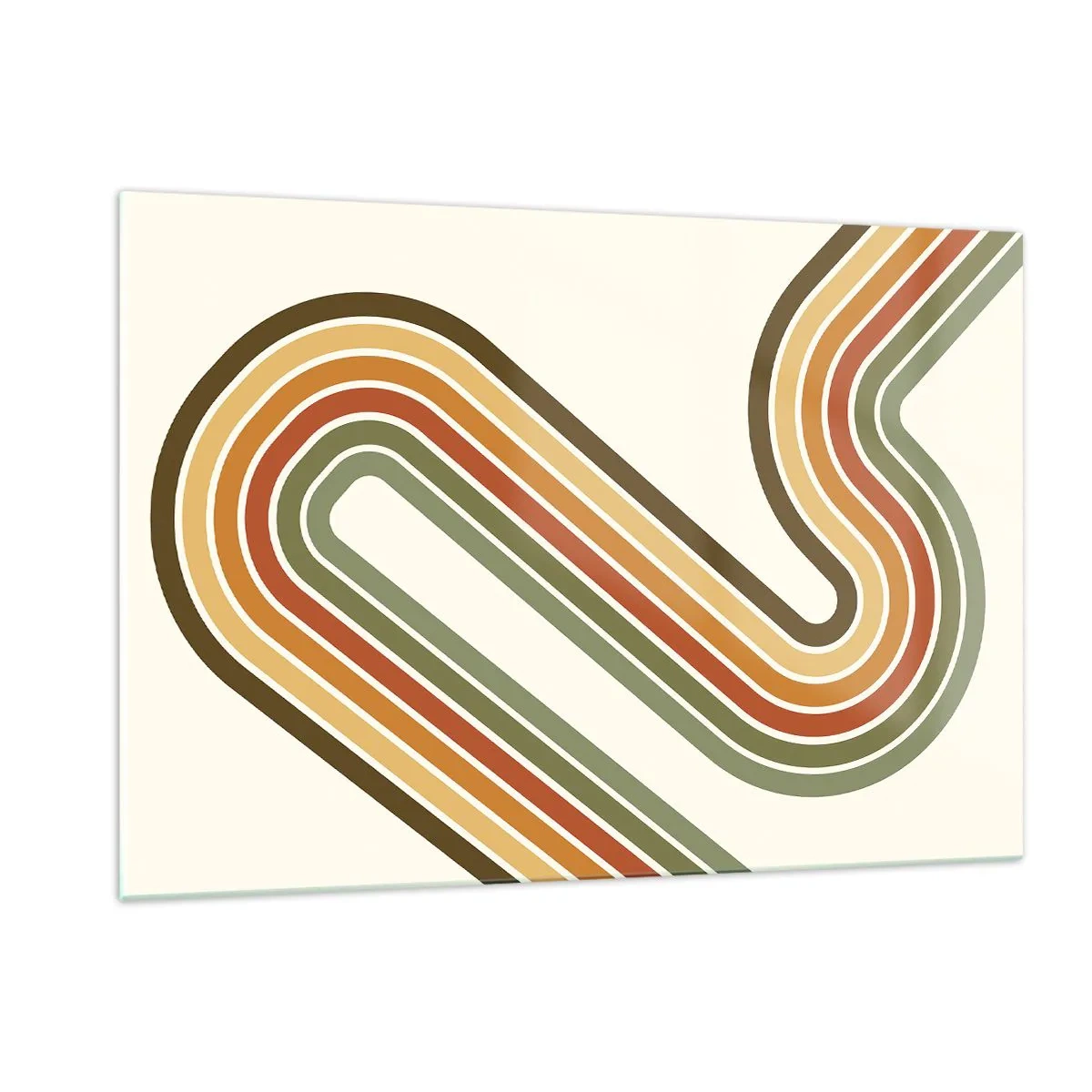 Cuadro sobre vidrio - Impresiones sobre Vidrio - Abstracción geométrica en estilo retro con líneas onduladas. - 120x80cm - Zigzagueando hasta su destino - Decoración de pared moderna para salón y dormitorio ARTTOR