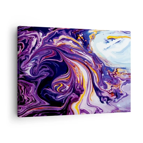 Cuadro sobre lienzo - Impresión de Imagen - Un patrón abstracto dinámico en tonos morado y amarillo. - 70x50cm - Una curva en el violeta - Decoración de pared moderna para salón y dormitorio ARTTOR