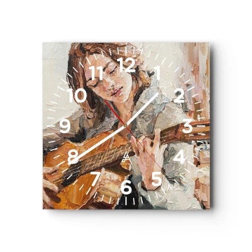 Reloj de pared - Reloj de vidrio - Concierto de guitarra y corazón joven - 40x40 cm
