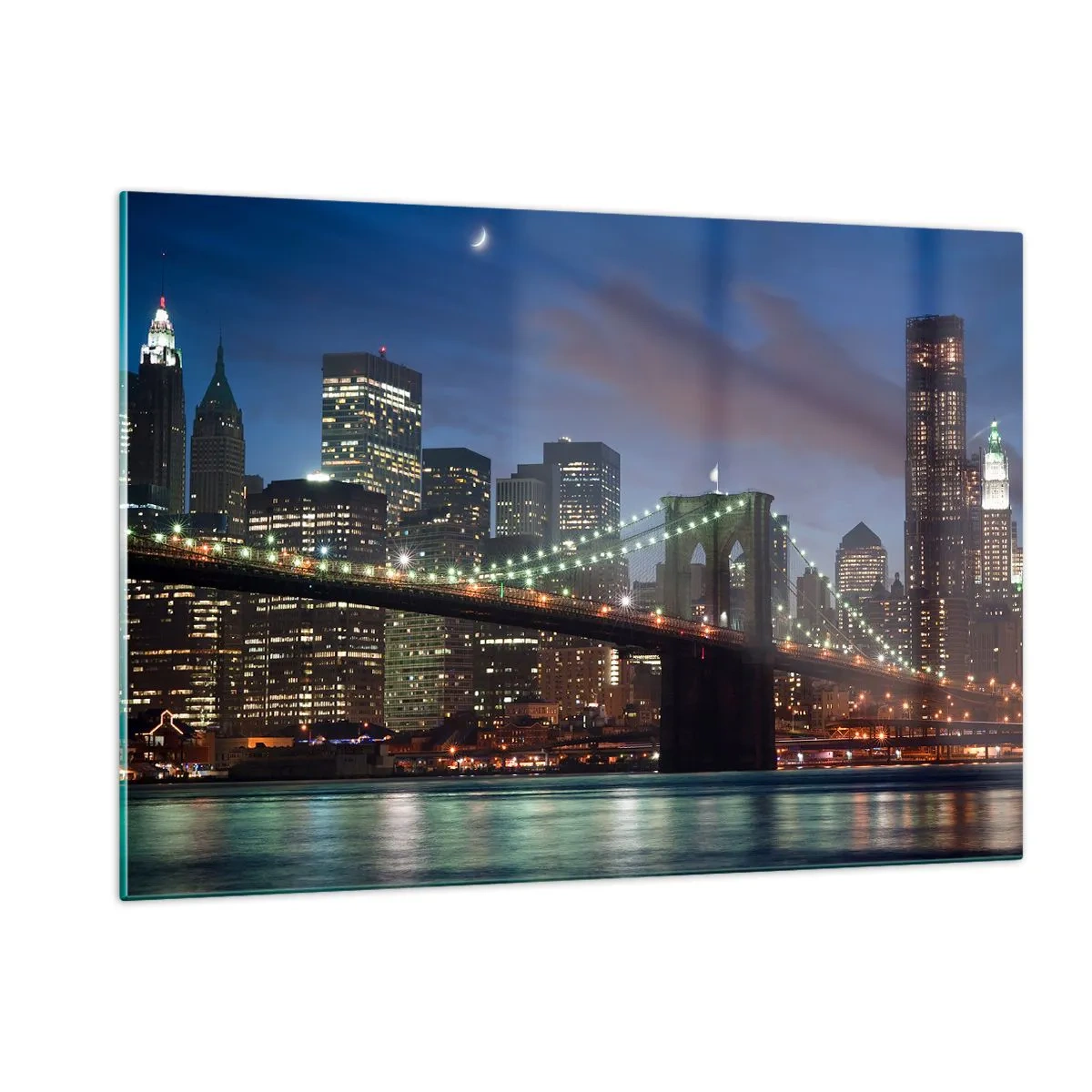 Cuadro sobre vidrio - Impresiones sobre Vidrio - Panorama de la ciudad con el puente iluminado por luces nocturnas. - 120x80cm - Una noche iluminada - Decoración de pared moderna para salón y dormitorio ARTTOR