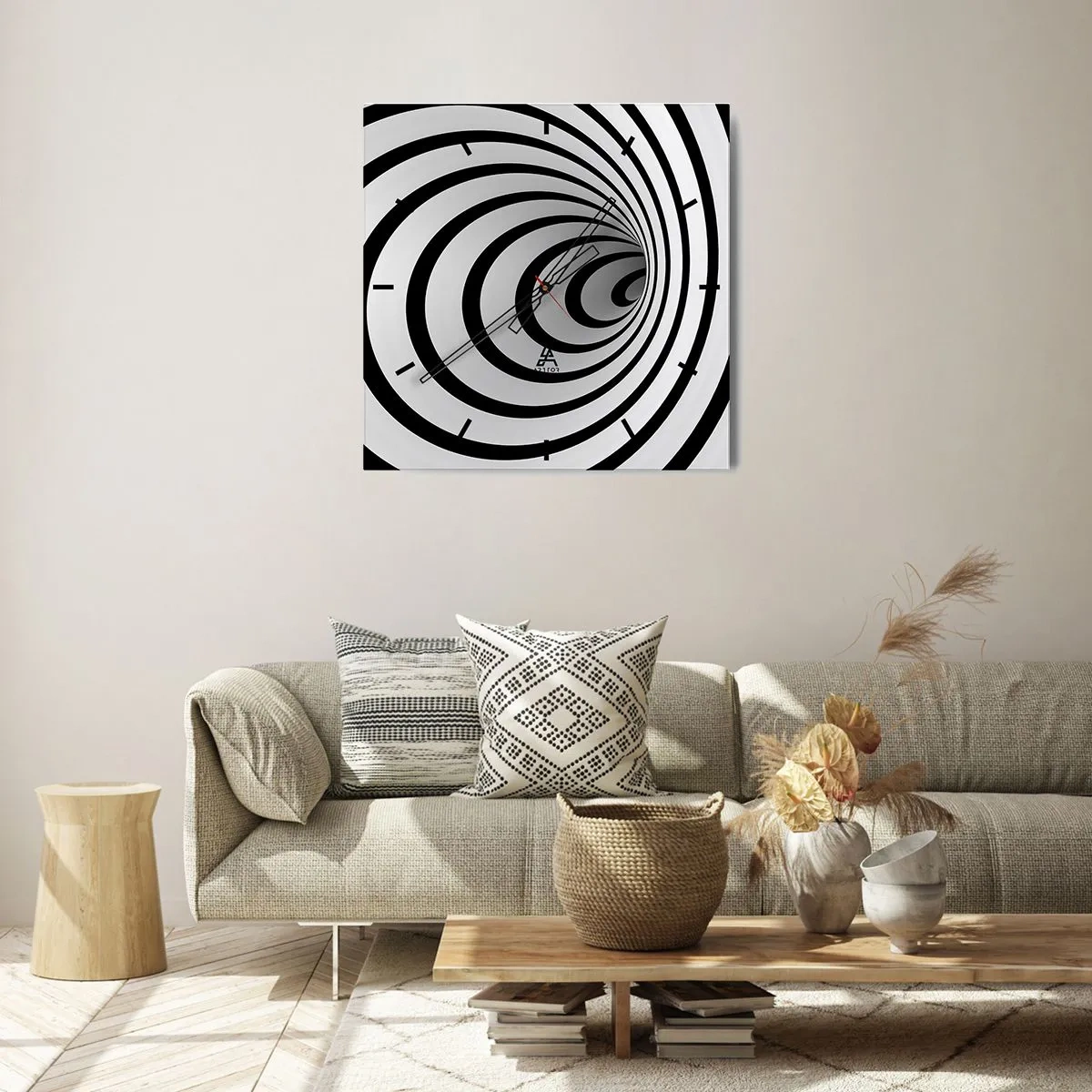 Reloj de pared - Reloj de vidrio - Una espiral en blanco y negro que crea un efecto hipnótico. - 30x30cm - ¿Tampoco puedes resistirte? - Decoración de pared moderna para salón y dormitorio ARTTOR