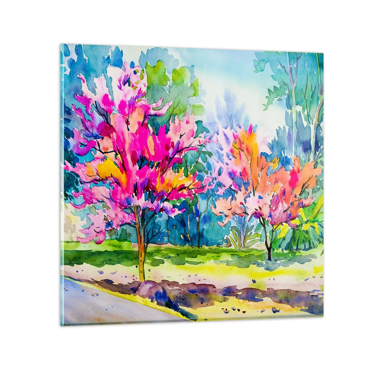 Cuadro sobre vidrio - Impresiones sobre Vidrio - Un jardín de arco iris en el esplendor de la primavera - 60x60 cm