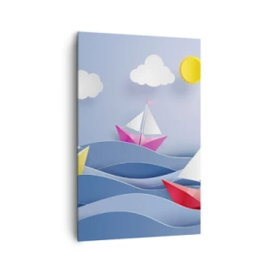 Cuadro sobre lienzo - Impresión de Imagen - Veleros coloridos sobre las olas en un día soleado - 80x120cm - Oh, qué agradable es balancearse entre las olas - Decoración de pared moderna para salón y dormitorio ARTTOR