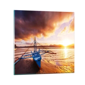 Cuadro sobre vidrio - Impresiones sobre Vidrio - Después de un largo día, relájate en la arena - 70x70 cm