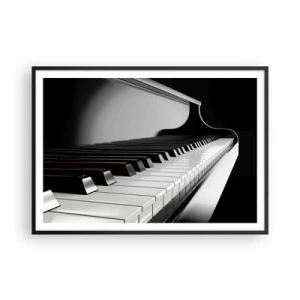 Póster en marco negro - Teclas de piano en una elegante fotografía en blanco y negro - 100x70cm - Armonía musical - Decoración de pared moderna para salón y dormitorio ARTTOR