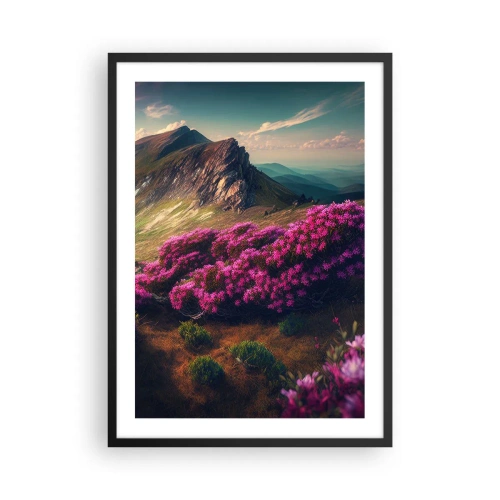 Póster en marco negro - Paisaje de montaña con rododendros en flor - 50x70cm - Verano en las montañas - Decoración de pared moderna para salón y dormitorio ARTTOR