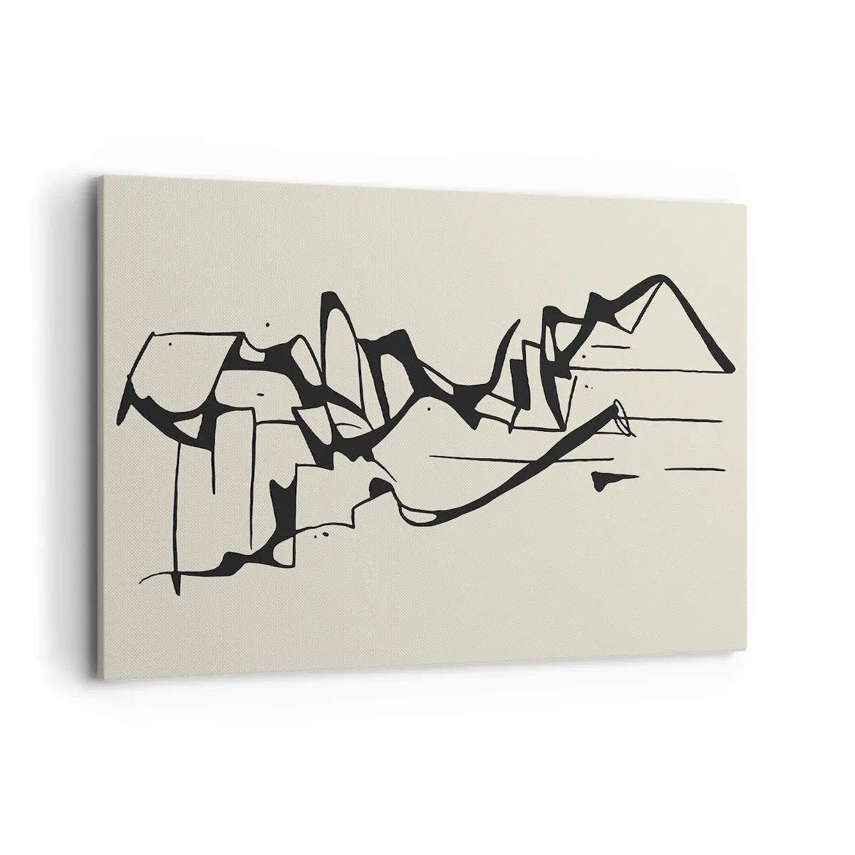 Cuadro sobre lienzo - Impresión de Imagen - Dibujo abstracto de montañas en blanco y negro - 100x70cm - Tal vez sea un paisaje - Decoración de pared moderna para salón y dormitorio ARTTOR