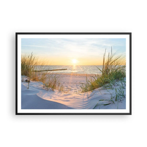 Póster en marco negro - Una playa de arena con vistas a la puesta de sol sobre el mar. - 100x70cm - El sonido del mar, el canto de los pájaros, una playa virgen entre las dunas... - Decoración de pared moderna para salón y dormitorio ARTTOR