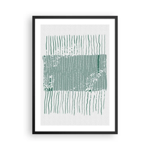 Póster en marco negro - Una composición minimalista de líneas y texturas en tonos verdes. - 50x70cm - Abstracción marina - Decoración de pared moderna para salón y dormitorio ARTTOR